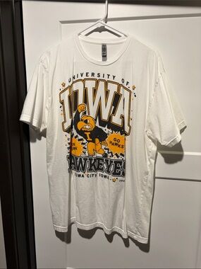 Next Level Apparel White Iowa Hawkeyes Graphic Tee with Black & Gold Print